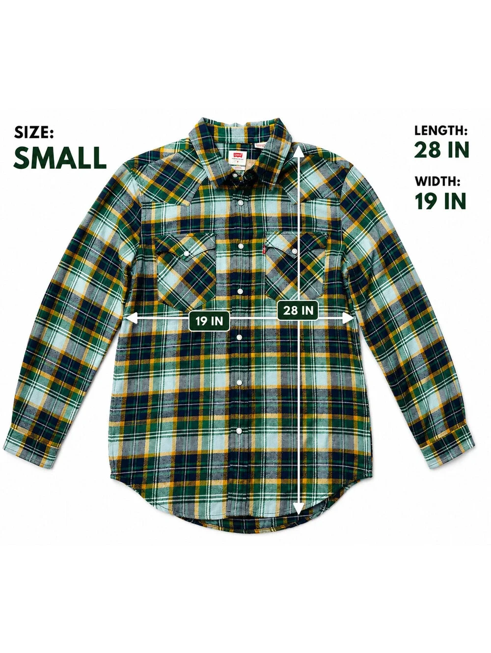 Levi's Standard Western Snap Flannel Shirt Men Small Green Plaid NWT (MSRP $69)
